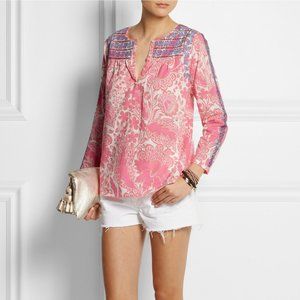 J. Crew pink pink floral embroidered tunic popover top 0 XS